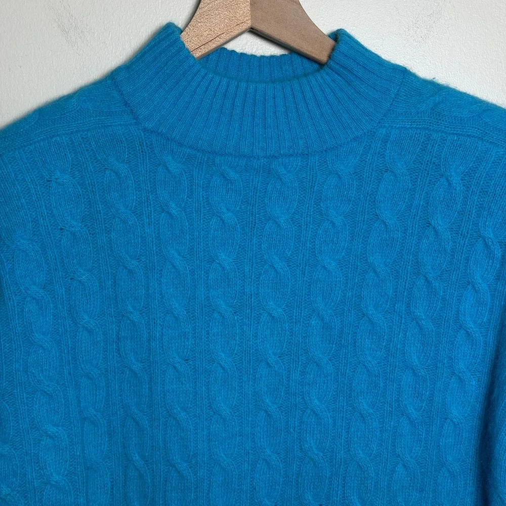 Courtenay Womens Lambswool Angora Sweater M Blue Cable Knit Mock Winter Soft 90s